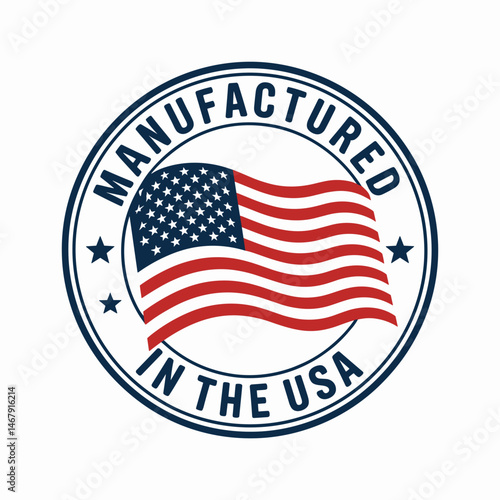 Manufactured in the USA Badge with Waving American Flag