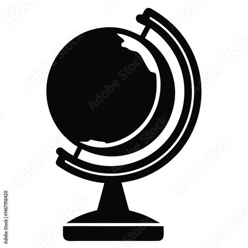 The simple black and white globe icon sits on a pedestal stand perfectly