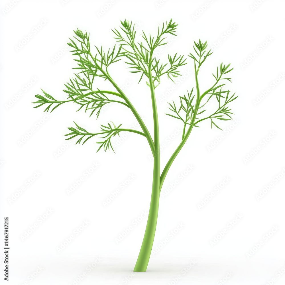 Fototapeta premium Fresh dill sprig against a bright white background.