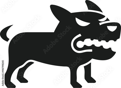Aggressive dog silhouette on transparent background displaying ferocious attitude or anger
