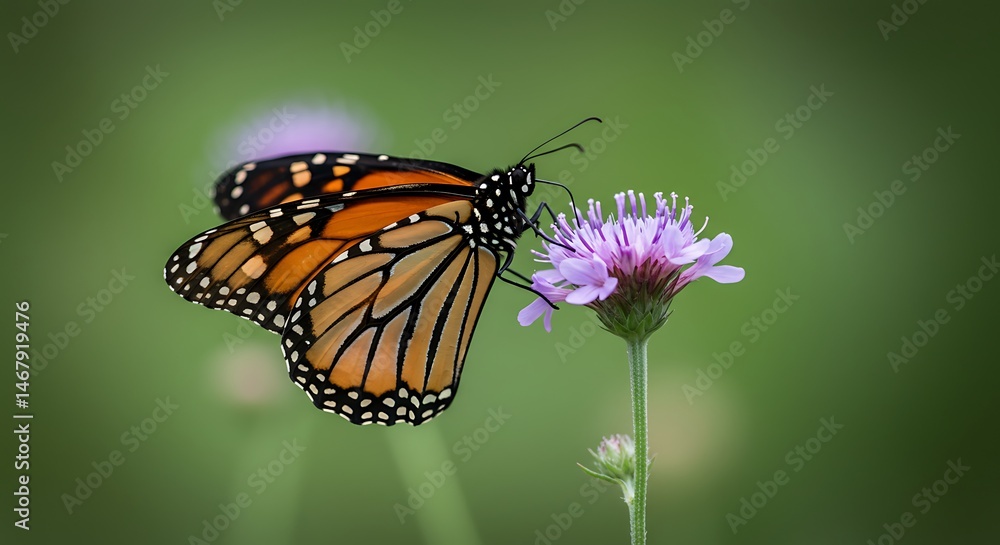 Fototapeta premium Monarch butterfly feeding on wildflower – macro shot