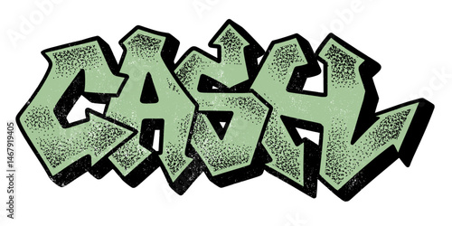 Graffiti text "CASH" with bold vintage style and rough texture. Distressed, gritty strokes reflect raw urban energy, perfect for edgy posters, street art, punk rock, and retro designs.

