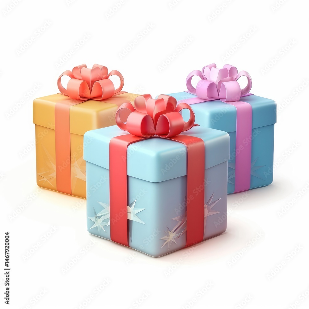 Obraz premium Three colorful gift boxes with festive ribbons.