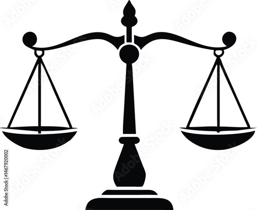 Antique balance scales silhouette design with brass coins and wooden base vector