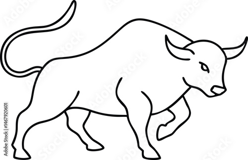 Black silhouette of a powerful bull in a dynamic and aggressive pose with transparency