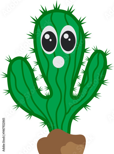 Cartoon Illustration of a Suprise Face Cactus