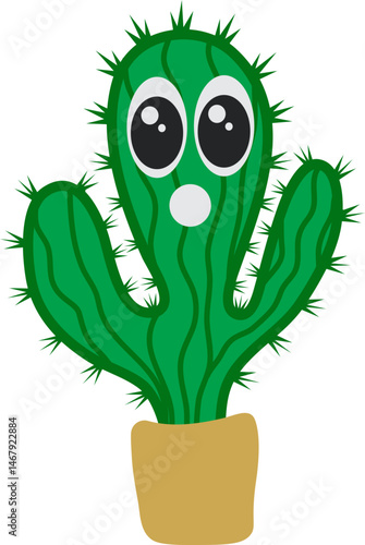 Cartoon Illustration of a Suprise Face Cactus