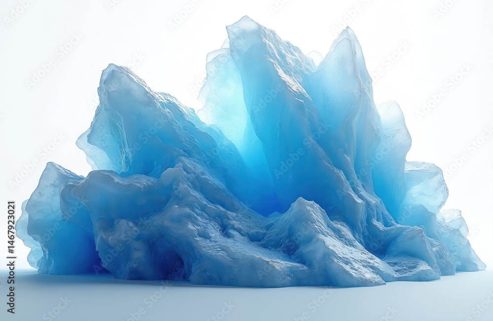 Obraz premium Stunning blue iceberg sculpture captures nature frozen wonders. Crystal ice formation with transparent texture. Winter landscape, scenic art, pristine water, beauty. Visual concept for eco friendly