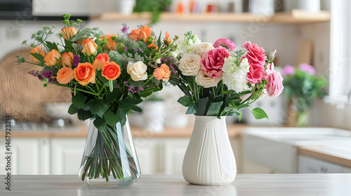 Wallpaper Mural Two vases of flowers on kitchen counter Torontodigital.ca