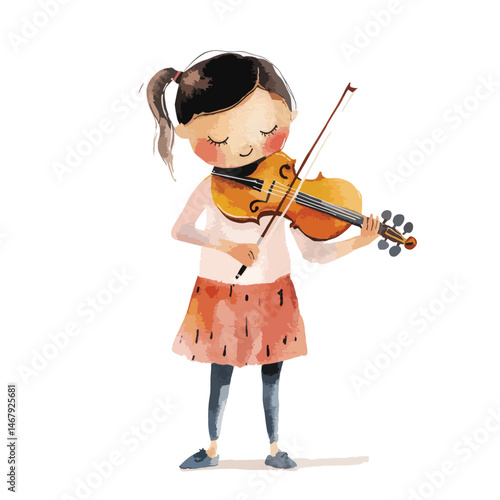watercolor illustration of girl Musician clipart isolated