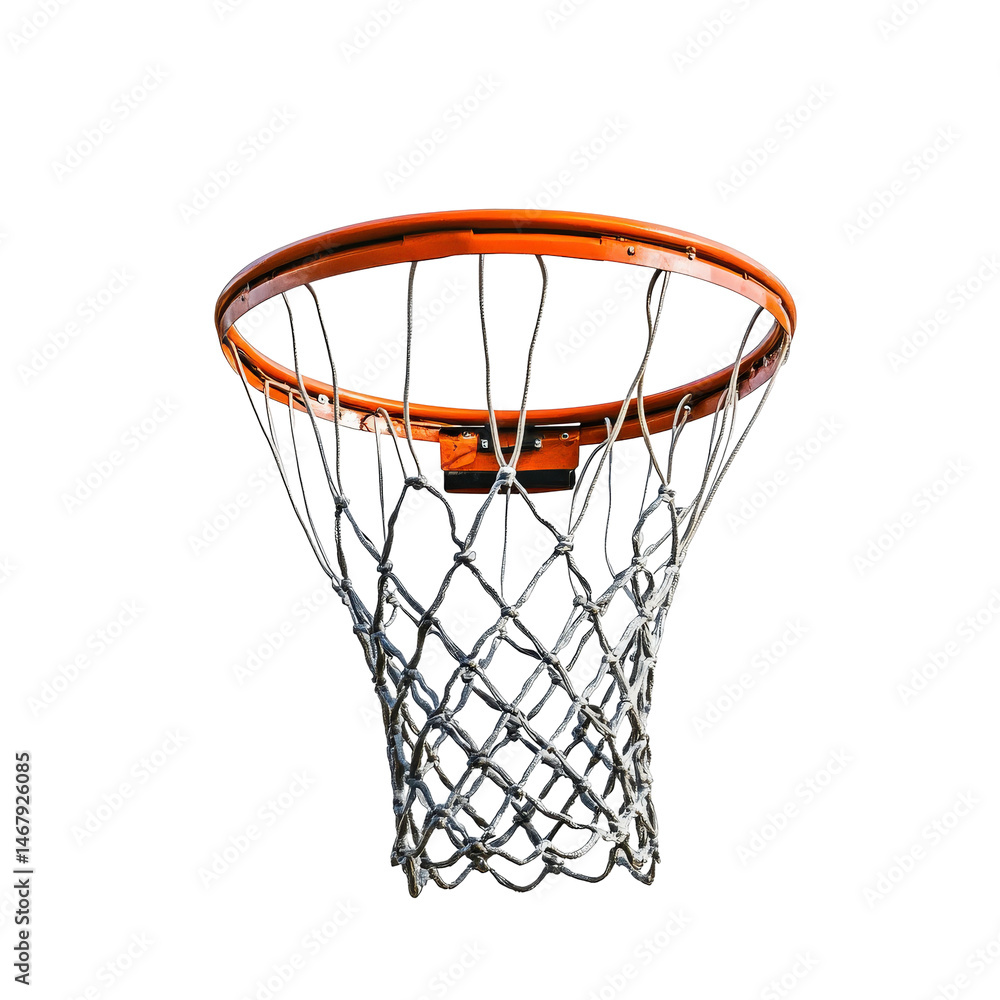 Basketball hoop with netting, symbolic of sports activities, isolated on transparent background Basketball hoop with netting, symbolic of sports activities, isolated on transparent background