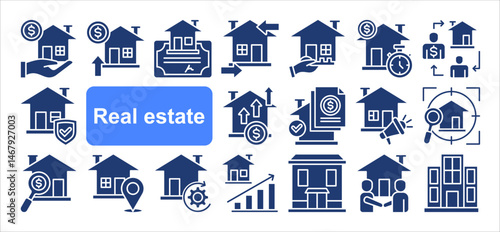 WebReal estate icon collection set. Containing property, personal, location, buildings, housing, residential, apartment icon. Simple flat vector.