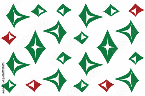 Geometric pattern of green and red diamond shapes with transparency on white background