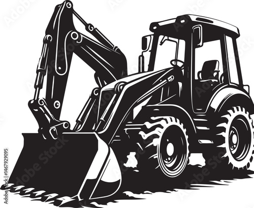 excavator and shovel Backhoe Loader Silhouette Vector Construction and Excavation Equipment Icon new unique trendy 2520