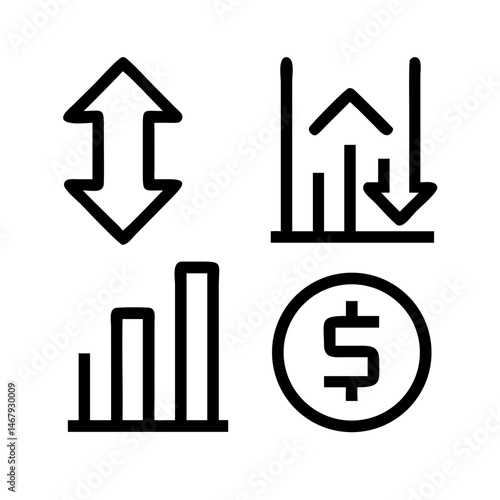 Increase and Decrease icon set. Growth, Upward Trend, Increase and Decrease, Profit Rise, Bar Chart Up, Sales Increase and Progress

