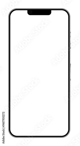 Smartphone illustration with empty screen. Blank mobile device template without background. Perfect for UI mockups, presentations, and design placeholders.