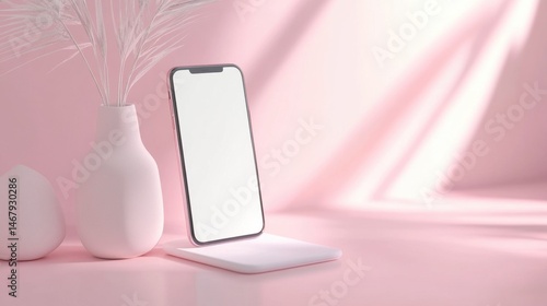 Wallpaper Mural A modern smartphone rests on a sleek charging pad, surrounded by minimalist decor. The pink background enhances the stylish aesthetic, perfect for showcasing technology. Torontodigital.ca