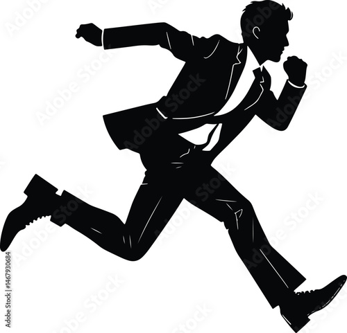 Running Office Worker Silhouette  High-Speed Corporate Action Art