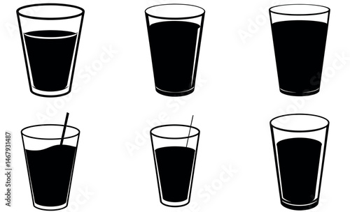 Black and White Drink Glass Silhouette Icons Collection