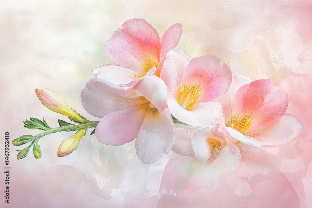 Fototapeta premium Delicate pink and white flowers in soft pastel hues.