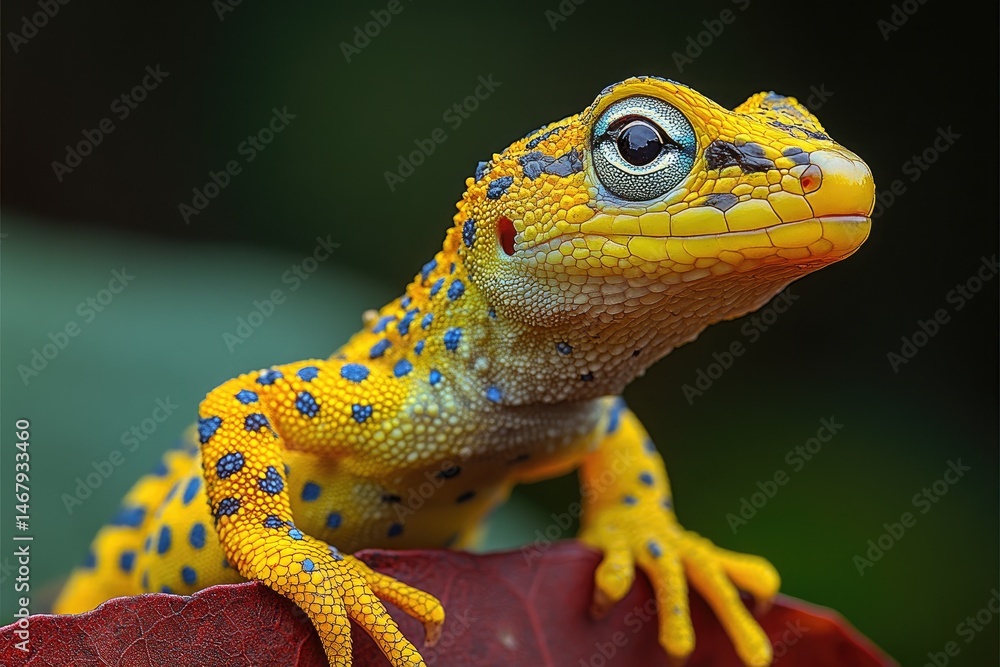 Naklejka premium A vibrant lizard showcasing unique coloration with striking blue spots