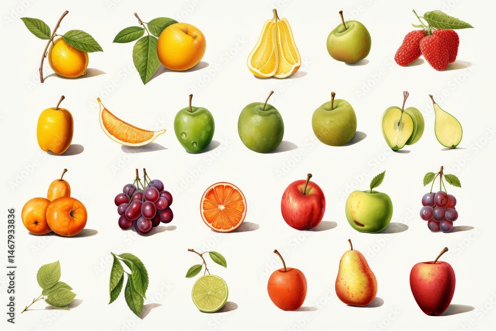 Illustrated Fruit Selection Isolated on Transparent Background Illustrated Fruit Selection Isolated on Transparent Background