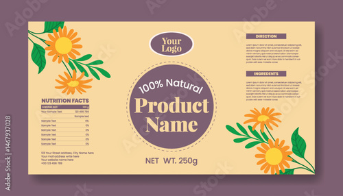 editable Cosmetic products label and oil, body Lotion, beauty care, and skincare natural organic products label packaging template or sticker design with Nutritional Information and product details