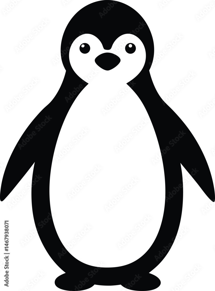 Fototapeta premium Black and White Penguin Illustration, Cute Bird Icon, Isolated Vector Graphic