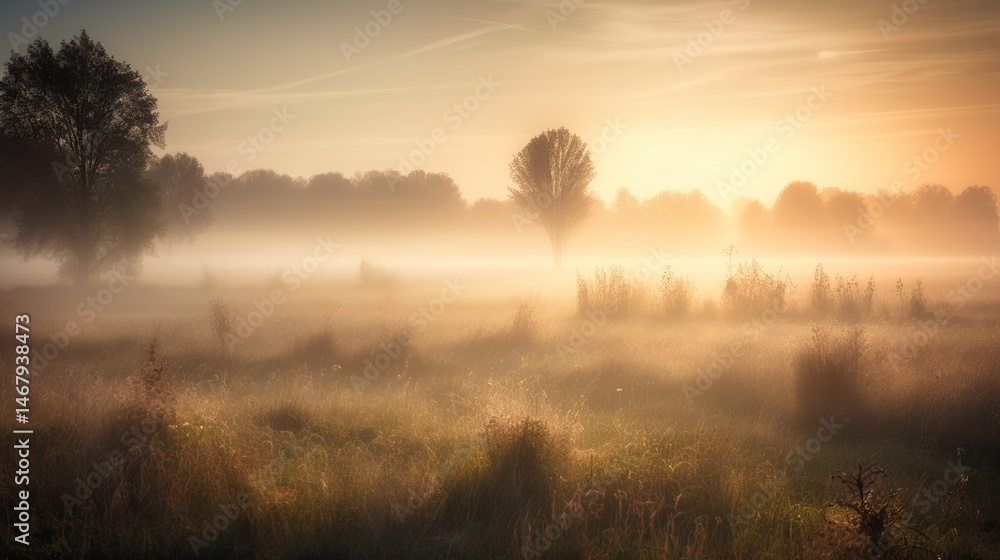 Obraz premium Misty Sunrise Meadow