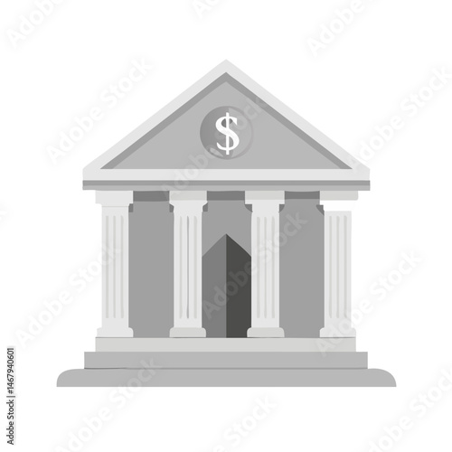 Classic Bank Building: A meticulously crafted monochrome rendering of a classic bank building, embodying financial stability, trust, and a sense of timeless architecture.