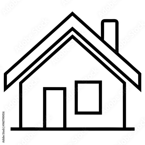 Simple House Outline Icon: A straightforward line art representation of a house, offering a clean and minimalist visual, perfectly suited for a range of design applications.
