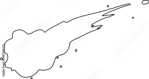 Irregular ink outline shaped by motion, forming a stretched hollow contour along one axis.