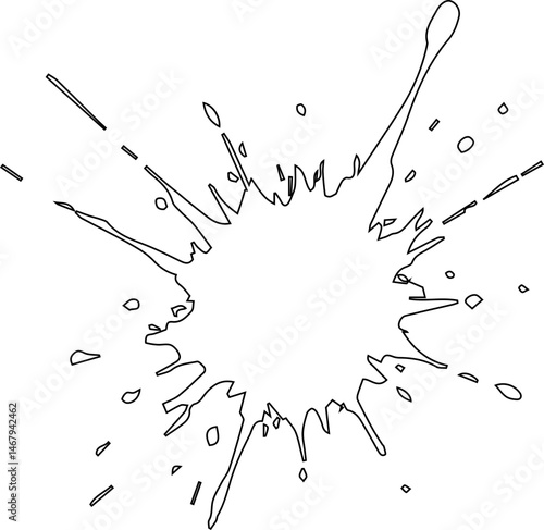 Ink spot with uneven grainy texture and a distorted hollow contour suggesting rough line distribution.