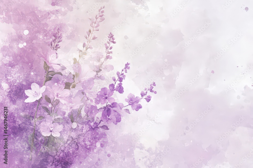 Naklejka premium Delicate floral sprigs in soft purple hues.