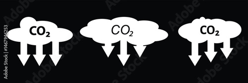 CO2 emissions icon. Ecology and environment symbol, carbon dioxide pollution, reduce co2 gas, carbon reduction cloud, zero carbon emission. 