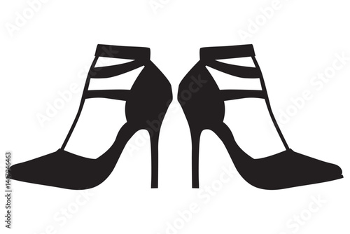 Female Shoe With High Heel Icon. Thin Line With Blue Fill Design. Vector Illustration.