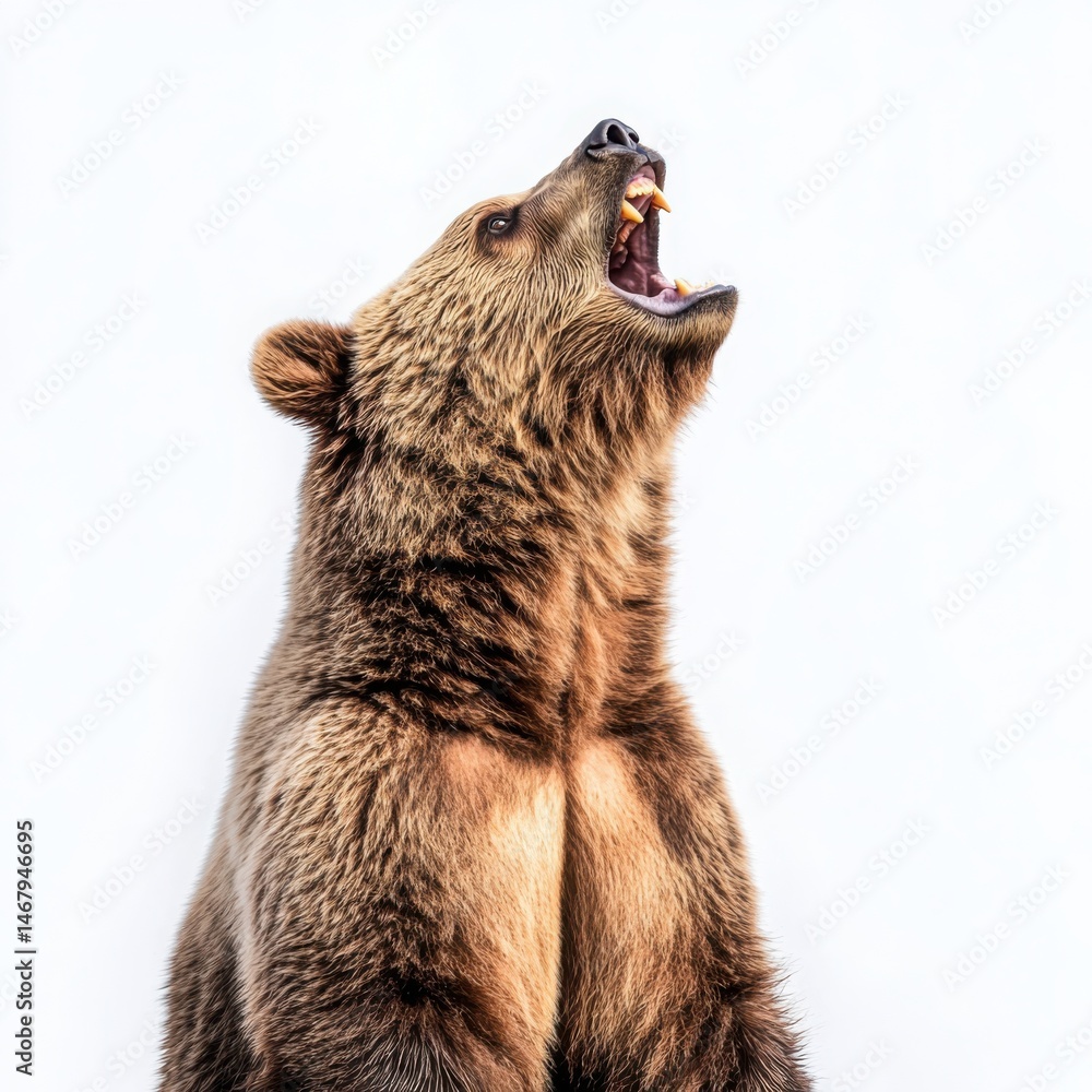 Obraz premium Roaring brown bear portrait on a white background