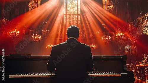 Majestic Piano Performance in Dramatic Lighting