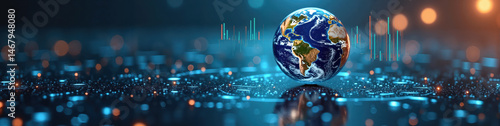 LinkedIn banner featuring a globe reflected across a mirrored data surface with subtle icon overlays, symbolizing global connectivity in operations.