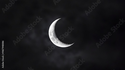 A crescent moon in the night sky.