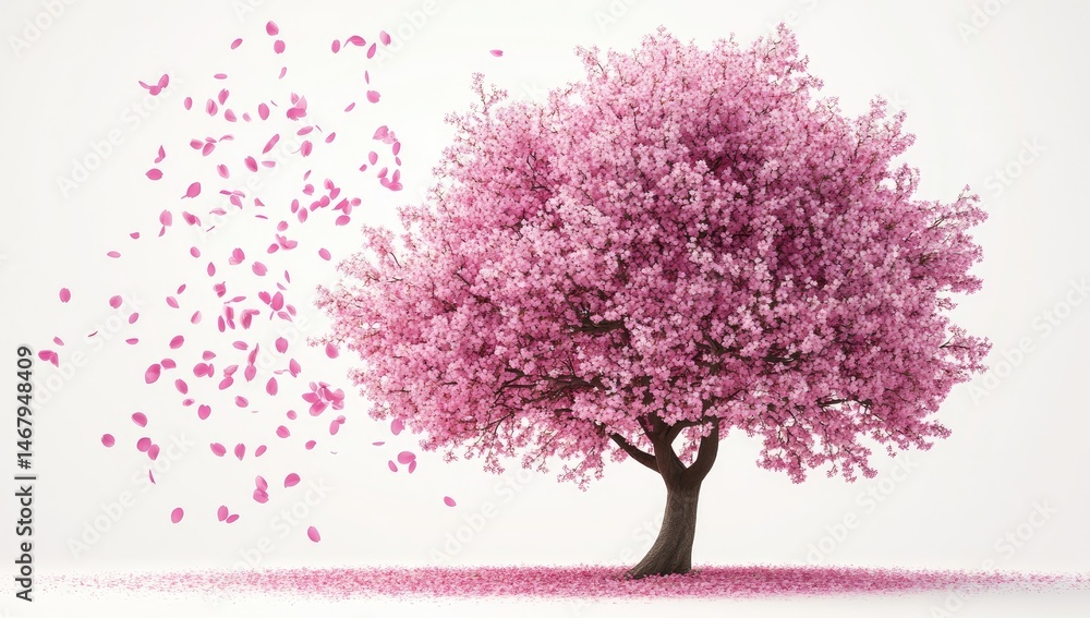 Obraz premium Blooming pink tree, petals falling