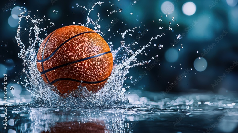 Dynamic splash vibrant basketball meets crystalclear water Dynamic splash vibrant basketball meets crystalclear water