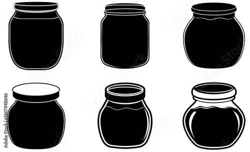 Black and White Jar Silhouette Icons Collection