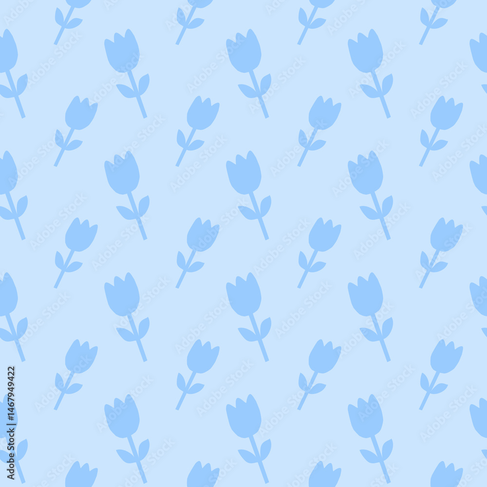 Blue Tulip Floral Pattern Seamless Repeat Design Flower Pattern Blue Tulip Floral Pattern Seamless Repeat Design Flower Pattern