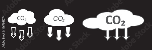 CO2 emissions icon. Ecology and environment symbol, carbon dioxide pollution, reduce co2 gas, carbon reduction cloud, zero carbon emission. 
