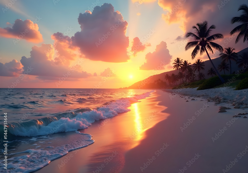 background a serene, hazy beach at dawn with wispy clouds, negative space filled with light, and the silhouette of palm trees in the distance. background a serene, hazy beach at dawn with wispy clouds, negative space filled with light, and the silhouette of palm trees in the distance.