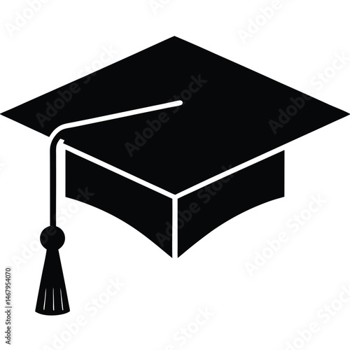 A graduate's academic success is symbolized by the isolated mortarboard cap and diploma, representing university education and degree achievementAdobe Illustrator Artwork