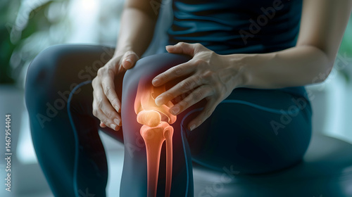 Woman suffers from pain in knee injury, tendon problems from a workout and osteoarthritis and articular inflammation, Woman suffering from pain in knee