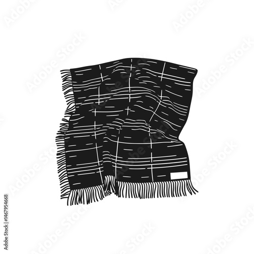 Mens shawl vector in black color isolated on white. Mens winter shawl. Winter season. 
