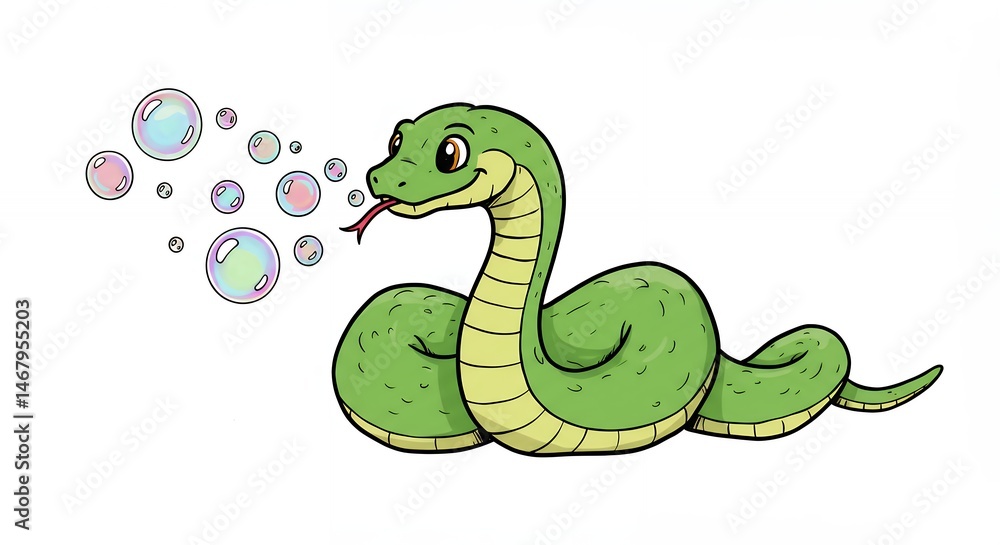 Fototapeta premium Cartoon snake blowing bubbles